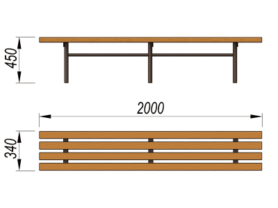 Двухметровая лавочка без спинки 2 м МАФ 1602 в Санкт-Петербурге